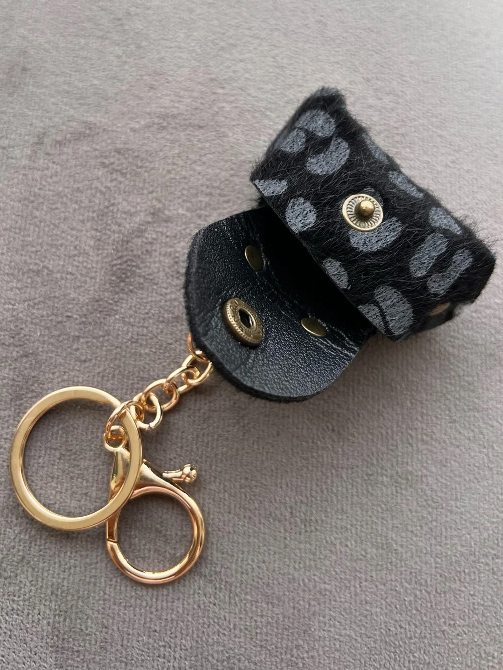 Gold Hardware Black & Gray Leopard Fur Mini Purse Keychain